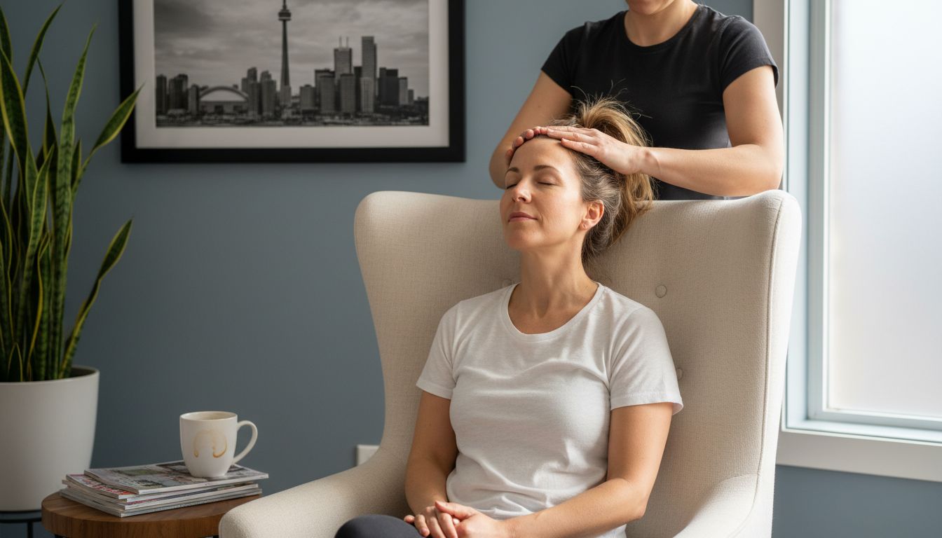 Woman receiving head massage in Toronto studio